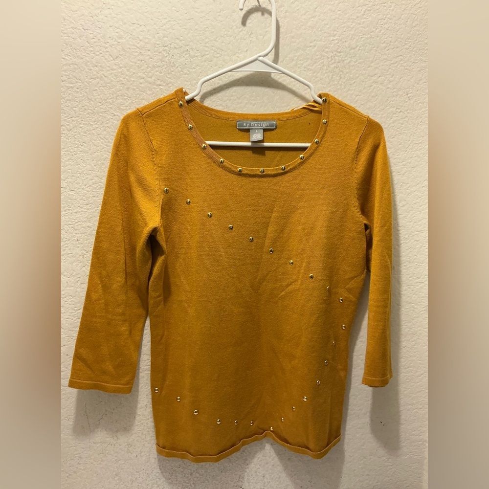 By Design Top Womens Mustard Yellow Studded Top